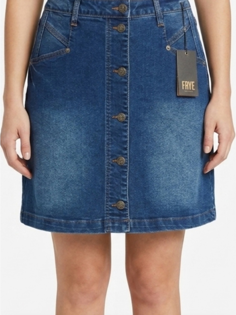 Frye Dark Blue Button-Front A-Line Denim Skirt